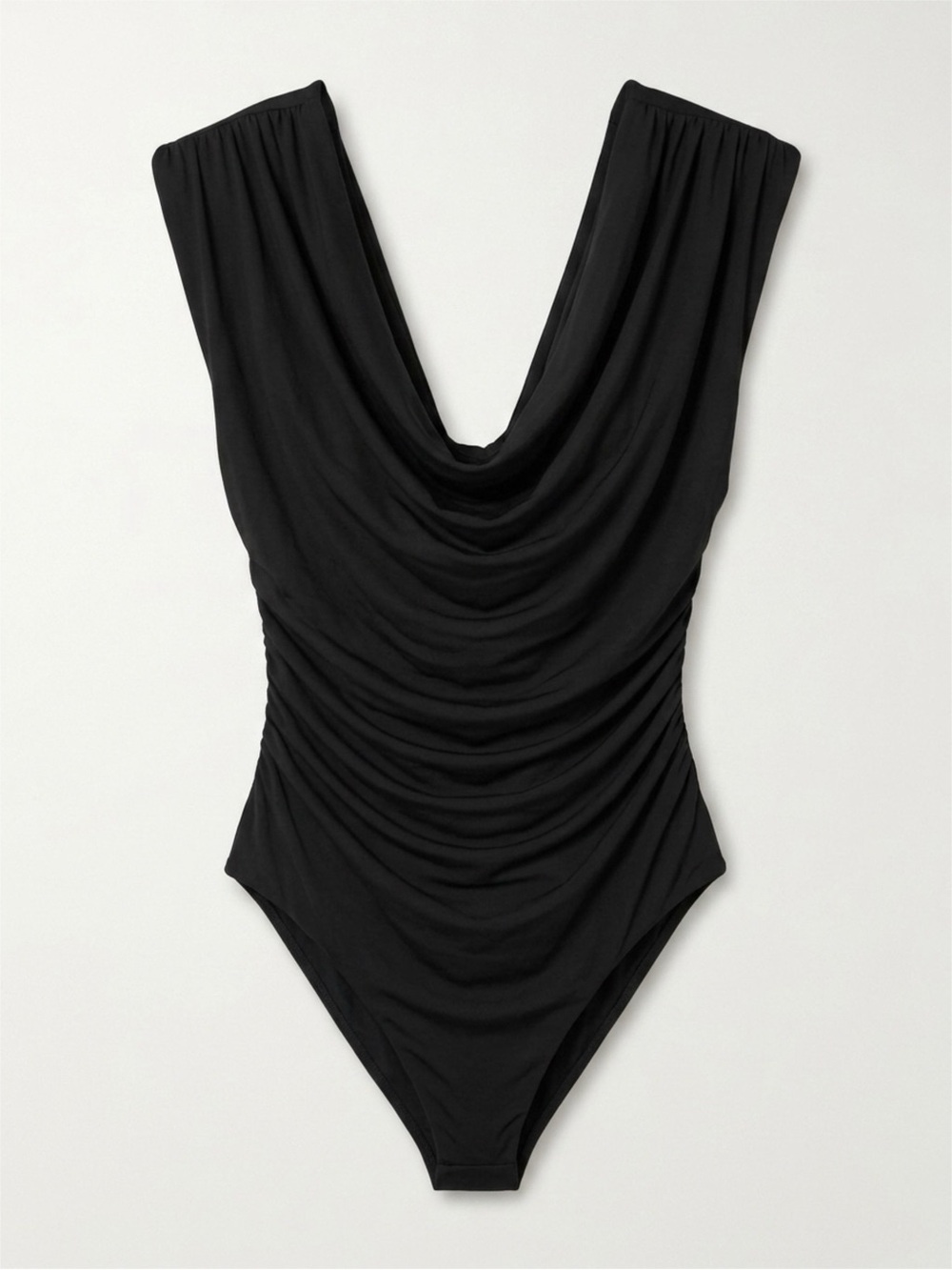 Amazon Black Ruched Draped V-Neck Bodysuit